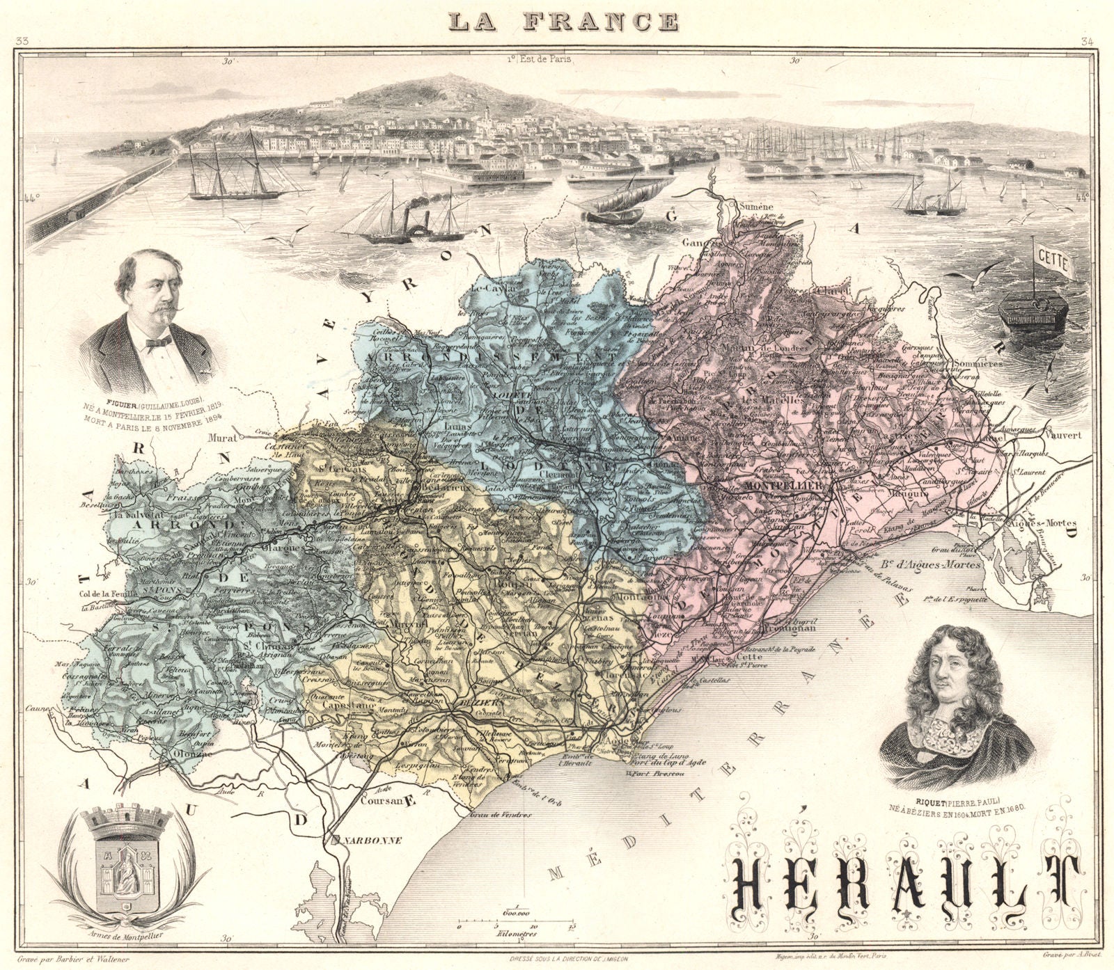 HÉRAULT. Hérault département.  Cette vignette. Vuillemin 1903 old antique map